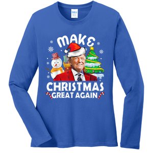 Santa Hat Trump Make Christmas Great Again Xmas Lights Funny Gift Ladies Long Sleeve Shirt