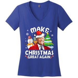 Santa Hat Trump Make Christmas Great Again Xmas Lights Funny Gift Women's V-Neck T-Shirt