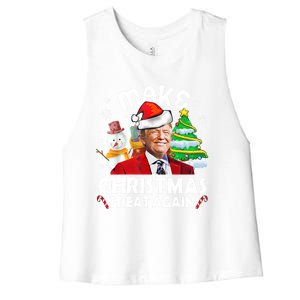 Santa Hat Trump Make Christmas Great Again Xmas Lights Funny Gift Women's Racerback Cropped Tank