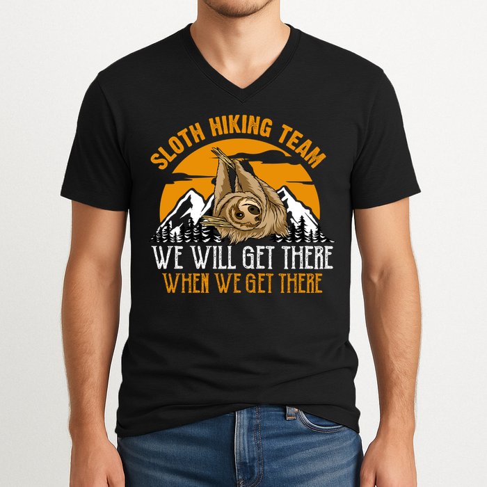 Sloth Hiking Team We Will Get There When We Get There V-Neck T-Shirt