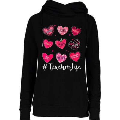 Sweet Hearts Teach Love Inspire Valentines Day Teacher Life Womens Funnel Neck Pullover Hood