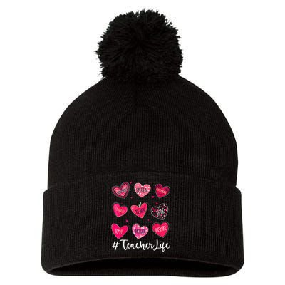 Sweet Hearts Teach Love Inspire Valentines Day Teacher Life Pom Pom 12in Knit Beanie