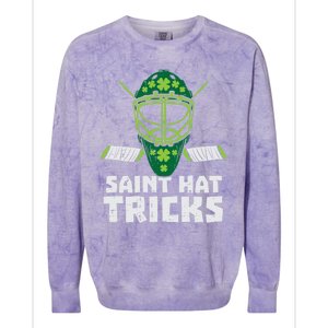 St Hat Tricks Funny St Patricks Day Ice Hockey Sport Gift Funny Gift Colorblast Crewneck Sweatshirt