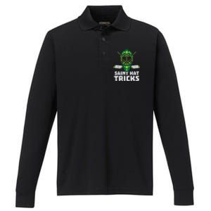 St Hat Tricks Funny St Patricks Day Ice Hockey Sport Gift Funny Gift Performance Long Sleeve Polo