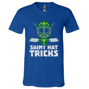 St Hat Tricks Funny St Patricks Day Ice Hockey Sport Gift Funny Gift V-Neck T-Shirt