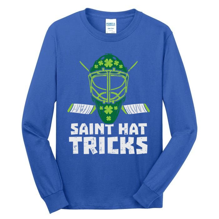 St Hat Tricks Funny St Patricks Day Ice Hockey Sport Gift Funny Gift Tall Long Sleeve T-Shirt