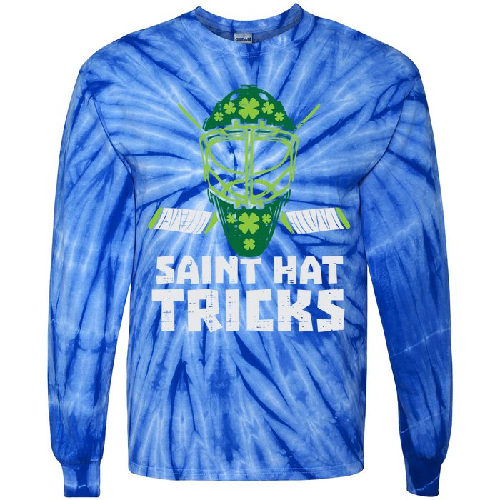 St Hat Tricks Funny St Patricks Day Ice Hockey Sport Gift Funny Gift Tie-Dye Long Sleeve Shirt