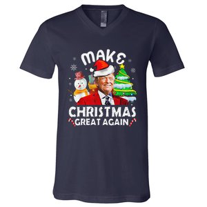 Santa Hat Trump Make Christmas Great Again Xmas Lights Funny V-Neck T-Shirt