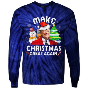 Santa Hat Trump Make Christmas Great Again Xmas Lights Funny Tie-Dye Long Sleeve Shirt