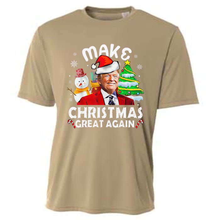 Santa Hat Trump Make Christmas Great Again Xmas Lights Funny Cooling Performance Crew T-Shirt