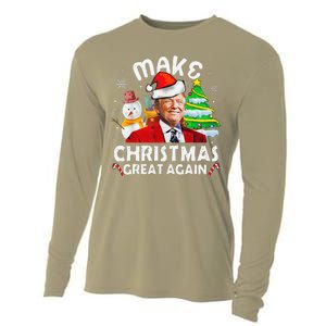 Santa Hat Trump Make Christmas Great Again Xmas Lights Funny Cooling Performance Long Sleeve Crew