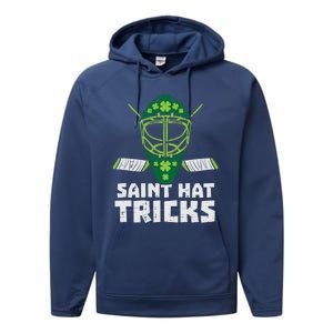 St Hat Tricks Funny St Patricks Day Ice Hockey Sport Gift Performance Fleece Hoodie