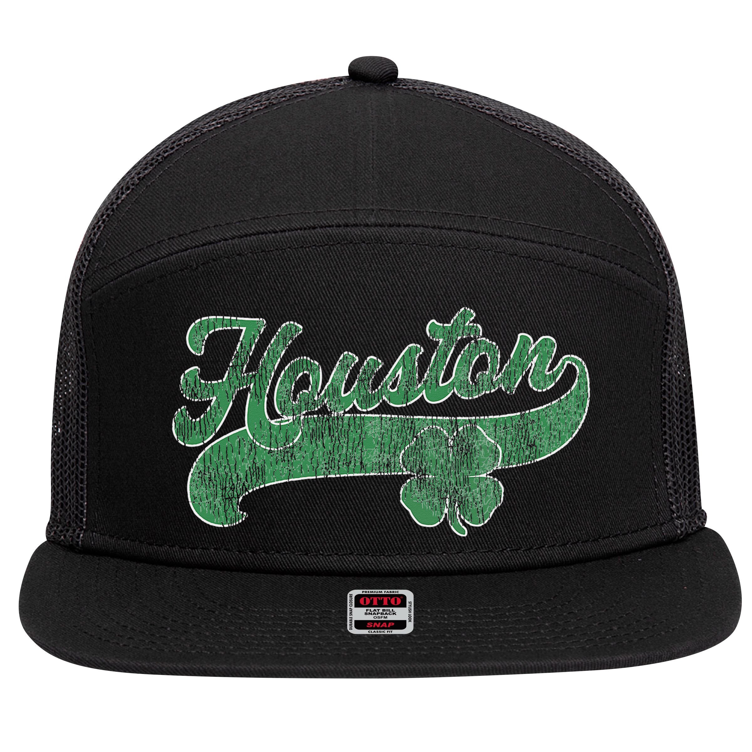 Shamrock Houston Texas Irish St. Patrick's Day 7 Panel Mesh Trucker Snapback Hat