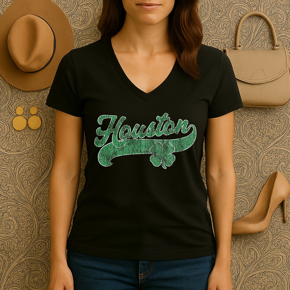 Shamrock Houston Texas Irish St. Patrick's Day Women's V-Neck T-Shirt