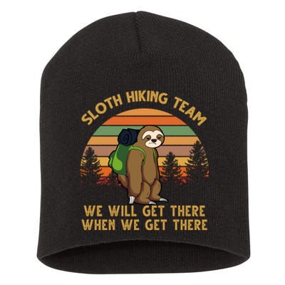 Sloth Hiking Team Funny Hiking Gift Short Acrylic Beanie