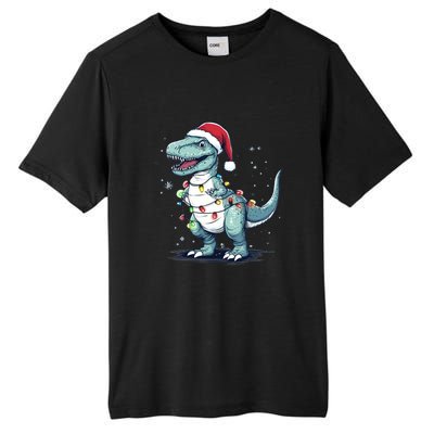 Santa Hat Trex Dinosaur Christmas Lights Trex Moms Dads Gift Tall Fusion ChromaSoft Performance T-Shirt