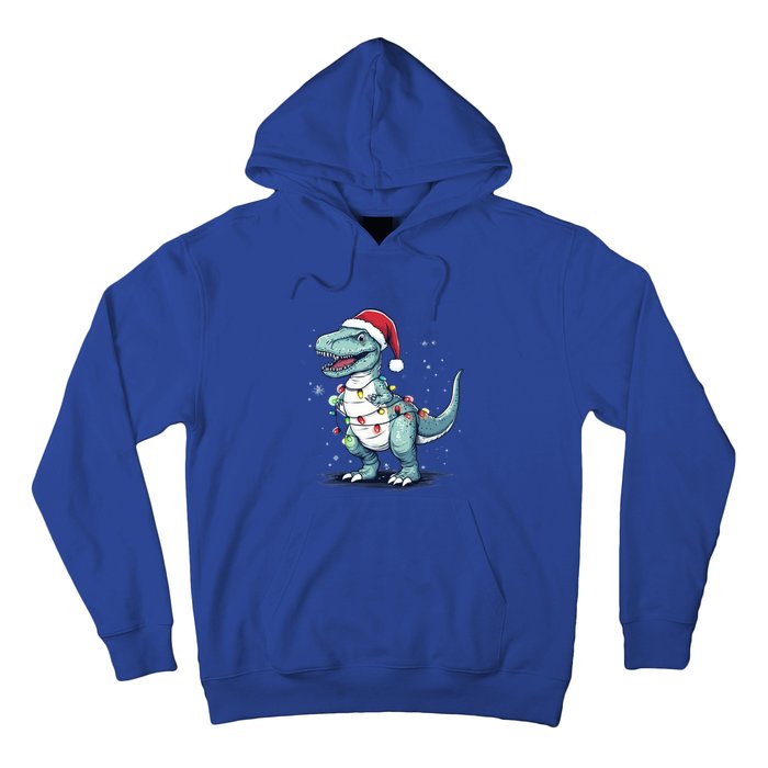 Santa Hat Trex Dinosaur Christmas Lights Trex Moms Dads Gift Hoodie