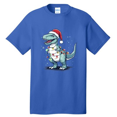 Santa Hat Trex Dinosaur Christmas Lights Trex Moms Dads Gift Tall T-Shirt