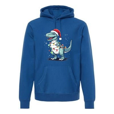 Santa Hat Trex Dinosaur Christmas Lights Trex Moms Dads Gift Premium Hoodie