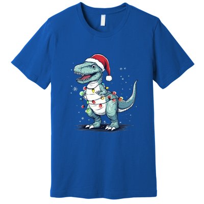 Santa Hat Trex Dinosaur Christmas Lights Trex Moms Dads Gift Premium T-Shirt