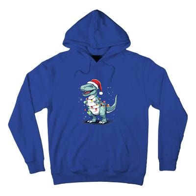 Santa Hat Trex Dinosaur Christmas Lights Trex Moms Dads Gift Tall Hoodie