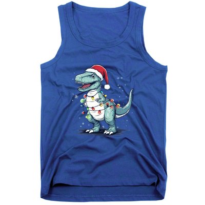 Santa Hat Trex Dinosaur Christmas Lights Trex Moms Dads Gift Tank Top