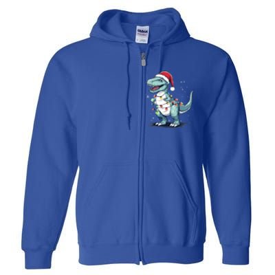 Santa Hat Trex Dinosaur Christmas Lights Trex Moms Dads Gift Full Zip Hoodie