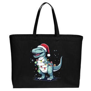 Santa Hat Trex Dinosaur Christmas Lights Trex Moms Dads Gift Cotton Canvas Jumbo Tote