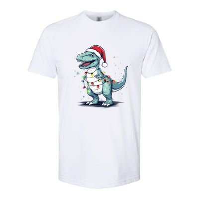 Santa Hat Trex Dinosaur Christmas Lights Trex Moms Dads Gift Softstyle CVC T-Shirt