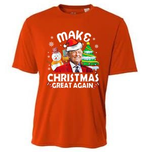 Santa Hat Trump Make Christmas Great Again Xmas Lights Funny Gift Cooling Performance Crew T-Shirt