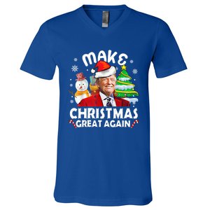 Santa Hat Trump Make Christmas Great Again Xmas Lights Funny Gift V-Neck T-Shirt