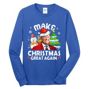 Santa Hat Trump Make Christmas Great Again Xmas Lights Funny Gift Tall Long Sleeve T-Shirt