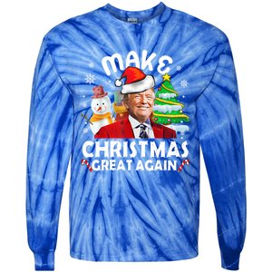 Santa Hat Trump Make Christmas Great Again Xmas Lights Funny Gift Tie-Dye Long Sleeve Shirt