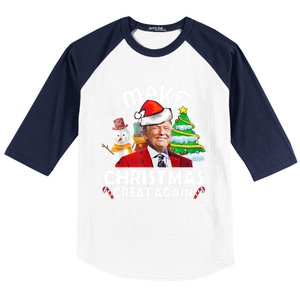 Santa Hat Trump Make Christmas Great Again Xmas Lights Funny Gift Baseball Sleeve Shirt