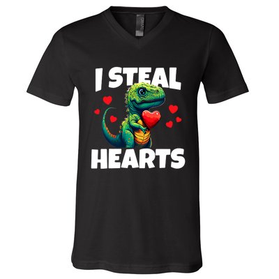 Steal Hearts Trex Dino Baby Boy Valentines Day V-Neck T-Shirt