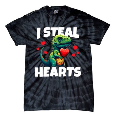 Steal Hearts Trex Dino Baby Boy Valentines Day Tie-Dye T-Shirt