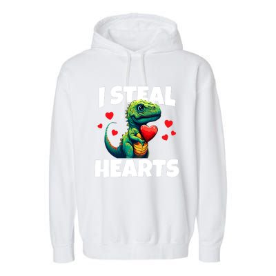 Steal Hearts Trex Dino Baby Boy Valentines Day Garment-Dyed Fleece Hoodie