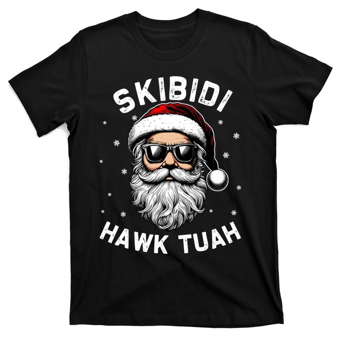 Skibidi Hawk Tuah Hawk Funny Inappropriate Christmas Santa Face T-Shirt