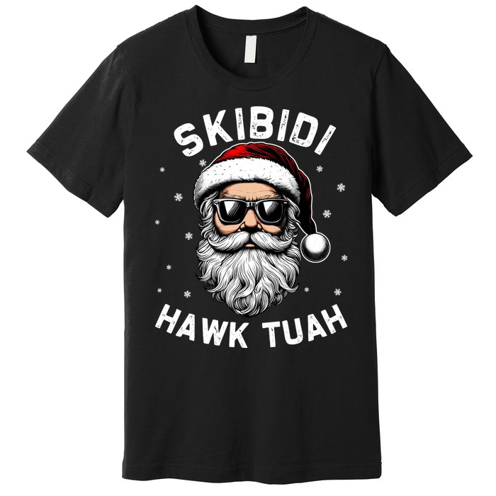 Skibidi Hawk Tuah Hawk Funny Inappropriate Christmas Santa Face Premium T-Shirt