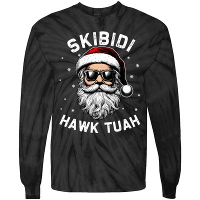 Skibidi Hawk Tuah Hawk Funny Inappropriate Christmas Santa Face Tie-Dye Long Sleeve Shirt