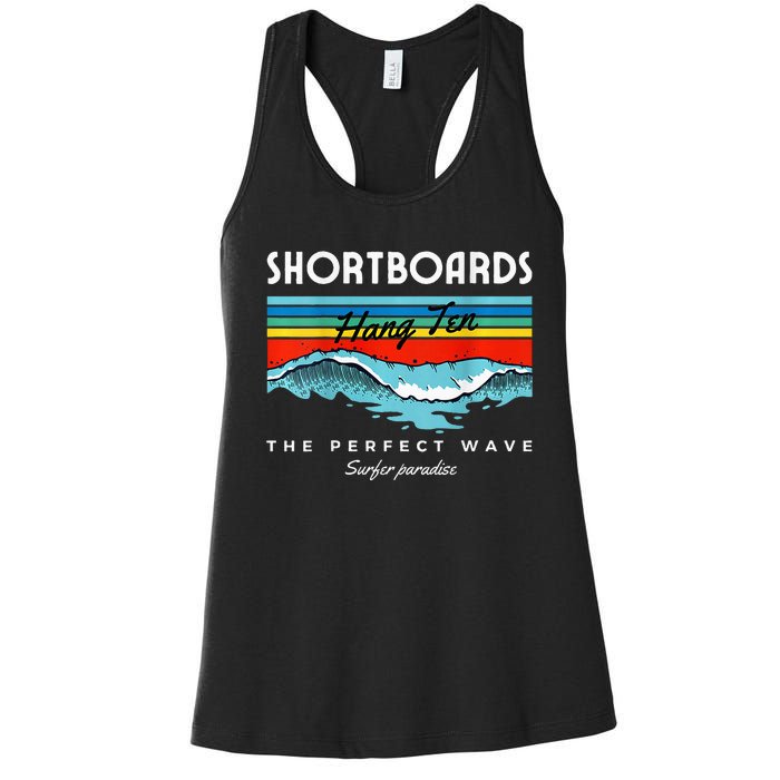 Shortboards Hang Ten The Perfect Wave Surfer Paradise Design Women's Racerback Tank