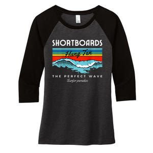 Shortboards Hang Ten The Perfect Wave Surfer Paradise Design Women's Tri-Blend 3/4-Sleeve Raglan Shirt