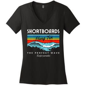 Shortboards Hang Ten The Perfect Wave Surfer Paradise Design Women's V-Neck T-Shirt