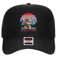 Sloth Hiking Team Hiking Gifts Funny Sloth High Crown Mesh Back Trucker Hat