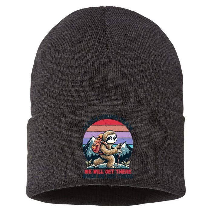 Sloth Hiking Team Hiking Gifts Funny Sloth Sustainable Knit Beanie