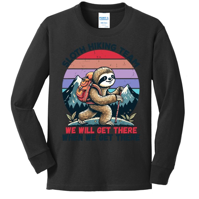 Sloth Hiking Team Hiking Gifts Funny Sloth Kids Long Sleeve Shirt