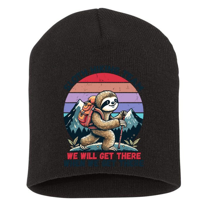 Sloth Hiking Team Hiking Gifts Funny Sloth Short Acrylic Beanie