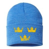 Sweden Heritage Tre Kronor Three Crowns Vintage Sverige Gift Sustainable Knit Beanie