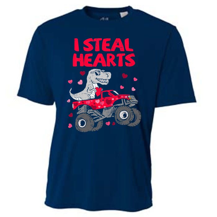 Steal Hearts T Rex Monster Truck Boy Valentines Day Cooling Performance Crew T-Shirt