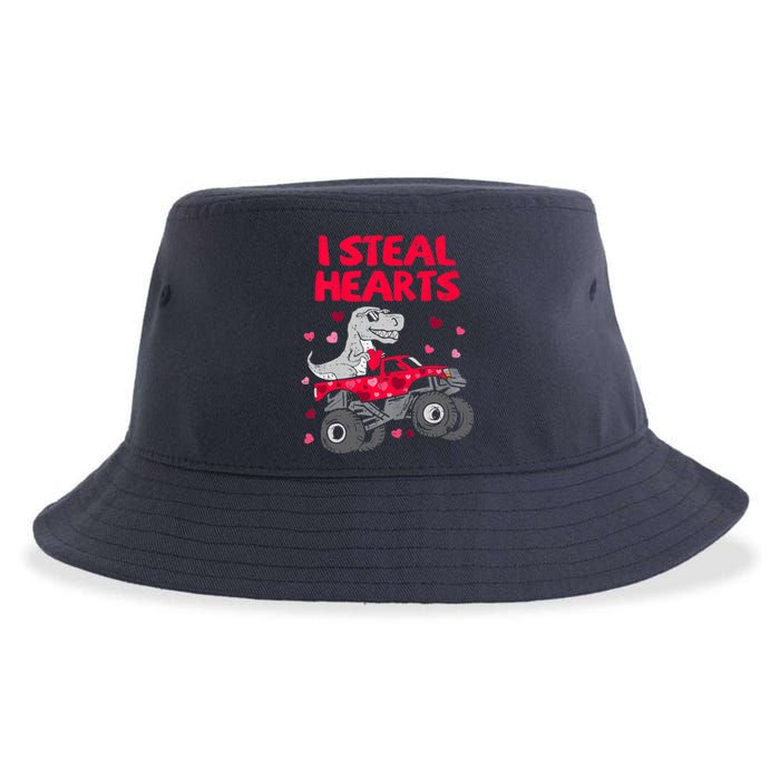 Steal Hearts T Rex Monster Truck Boy Valentines Day Sustainable Bucket Hat